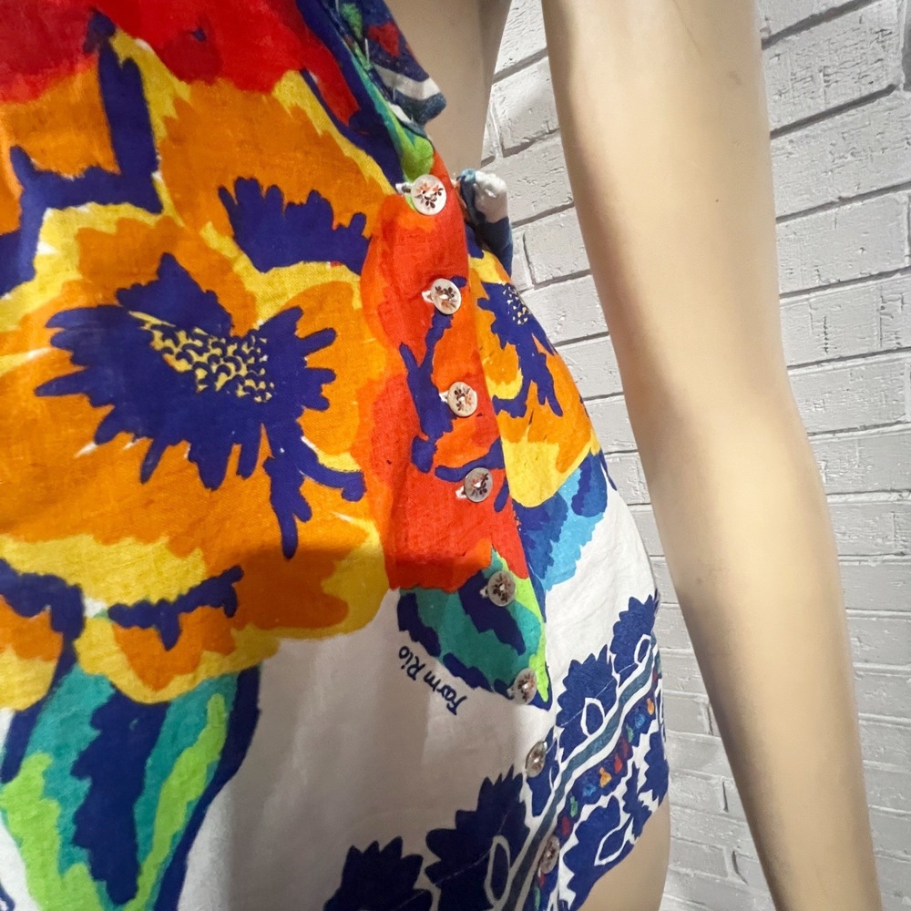 Farm Rio Tapestry Blue Red Mixed Floral Tile Print Halter Top Open Back | M - Picture 10 of 11